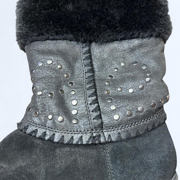 Goth Black Studded Leather Fur Boots by BareTraps! - Picture 8 of 8